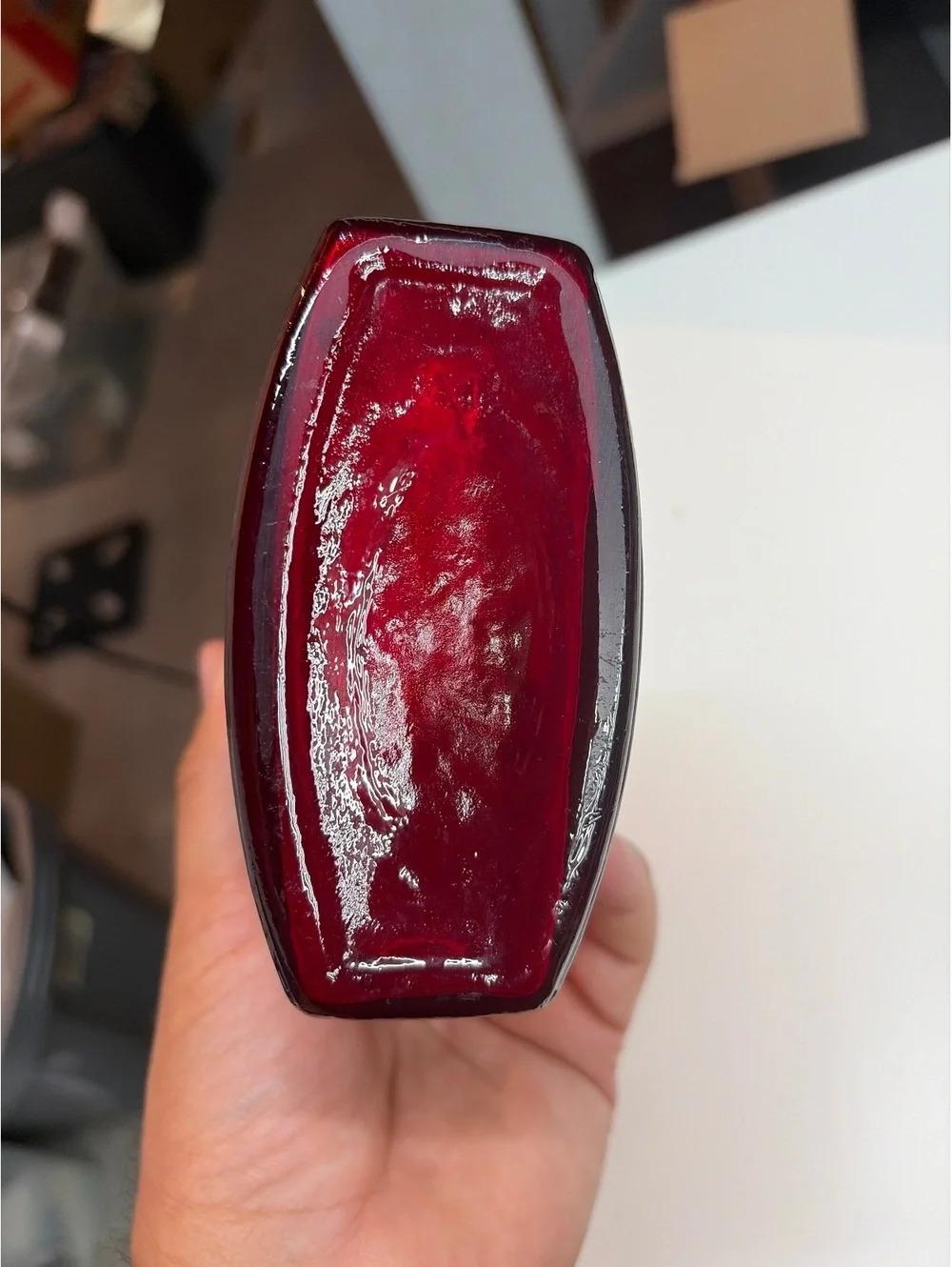 Ruby Red glass Rectangular Textured Vase 5.25”H